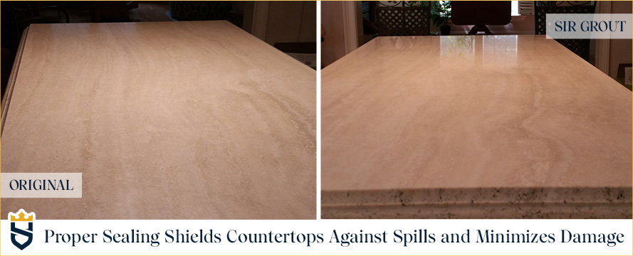 Before and After Picture of a Stone Cleaning and Sealing on a Dull Countertop