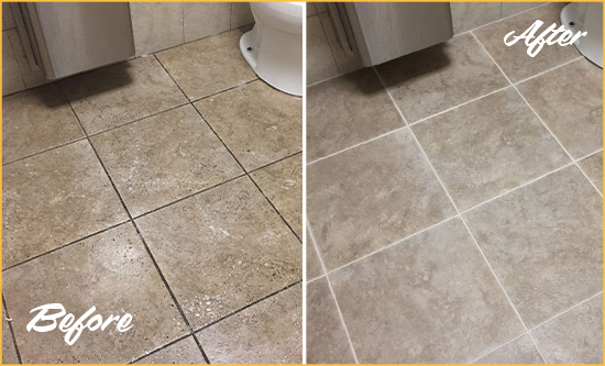 Before and After Picture of a Santa Rosa Restroom Tile and Grout Cleaned to Remove Soil