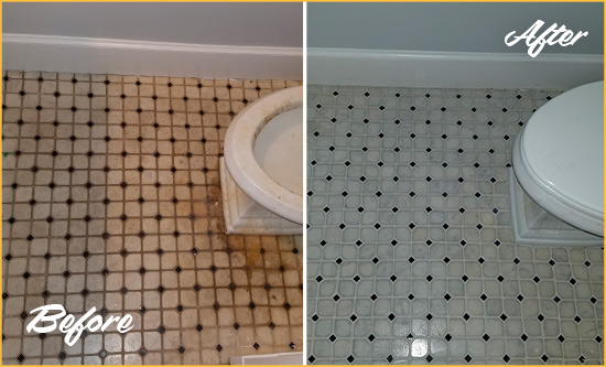 Before and After Picture of a Petaluma Bathroom Tile and Grout Cleaned to Remove Stains