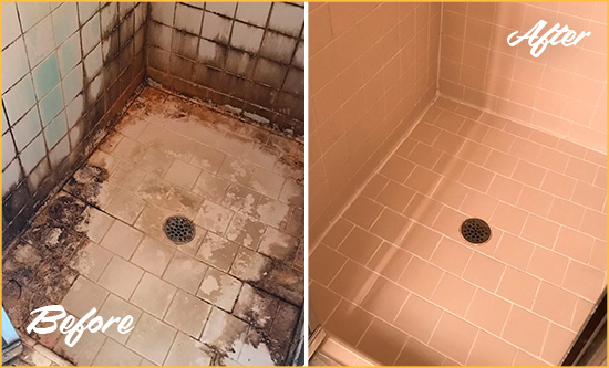 Before and After Picture of a Fort Ross Shower Tile and Grout Cleaned to Repair Water Damage