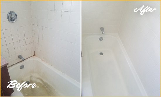 Before and After Picture of a Healdsburg Bathtub Caulked to Repair Cracks