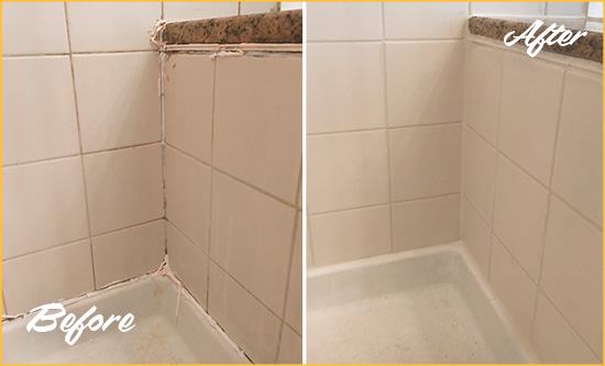 Before and After Picture of a Terra Linda Shower Caulked to Repair Damaged Caulking