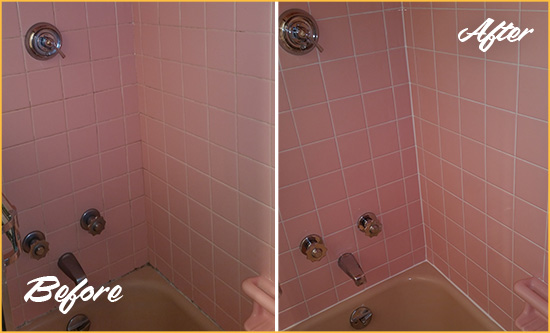 Before and After Picture of a Terra Linda Bathtub Caulked to Eliminate Mold