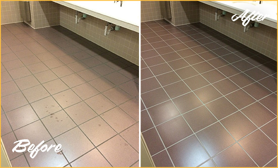 Before and After Picture of a Ignacio Restroom Sealed to Help Protect Against Scratches