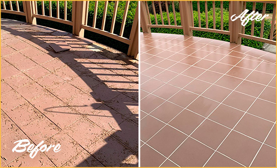 Before and After Picture of a Sebastopol Hard Surface Restoration Service on a Tiled Deck