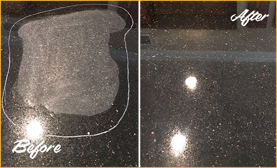 Before and After Picture of a St Helena Hard Surface Restoration Service on a Granite Countertop to Remove Scratches