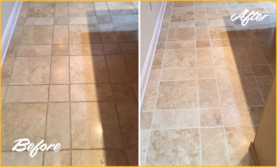 Before and After Picture of Larkspur Kitchen Floor Grout Cleaned to Recover Its Color