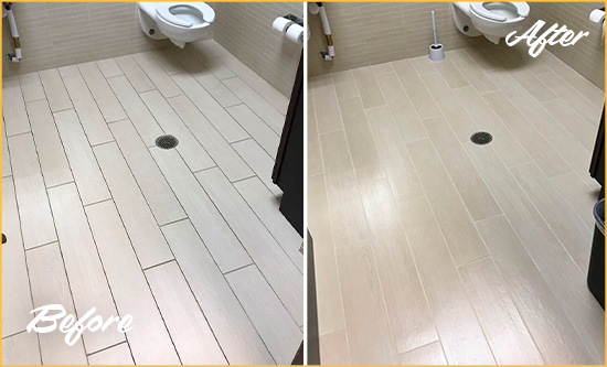 Before and After Picture of a Belvedere Office Restroom's Grout Cleaned to Remove Dirt