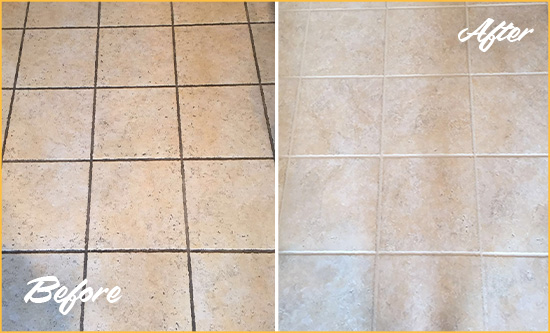 Before and After Picture of a Terra Linda Ceramic Floor Cleaned to Remove Soil