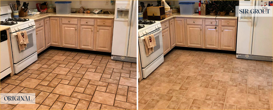 Kitchen Floor Before and After a Grout Cleaning in Windsor, CA