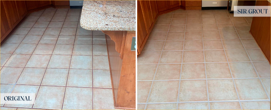 Kitchen Floor Before and After a Grout Cleaning in Sonoma, CA