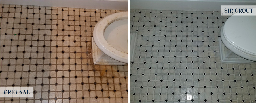 Bathroom Floor Before and After a Grout Sealing in Cloverdale, CA