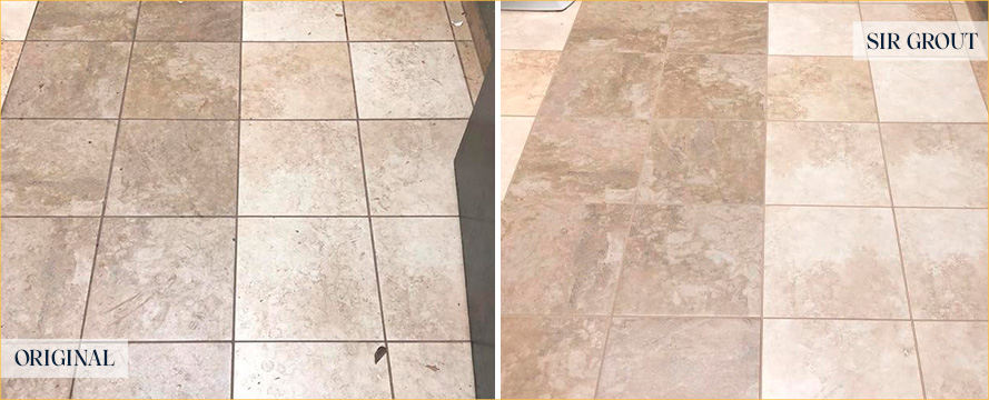 Bathroom Floor Before and After a Grout Cleaning in Novato, CA